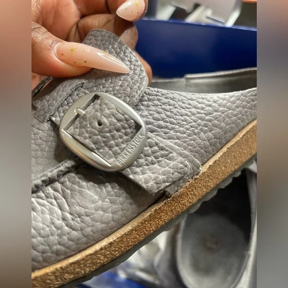 Birkenstock Pebble Gray Leather Clogs - Picture 2 of 11